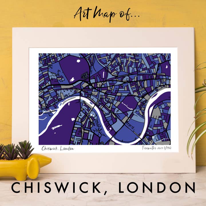CARTE ARTISTIQUE DE LONDRES, CHISWICK UK - DESSINÉE À LA MAIN ET ÉDITION LIMITÉE pour la vente par Firewater Gallery
