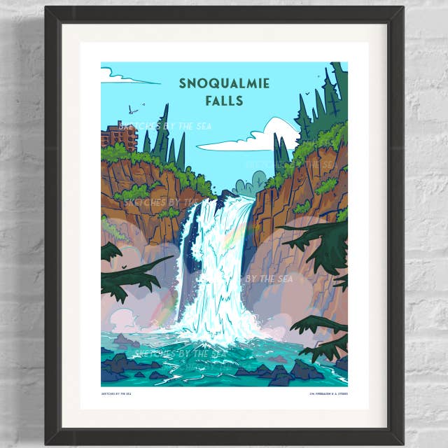 Snoqualmie Falls Travel Poster for wholesale by Sketches By The Sea