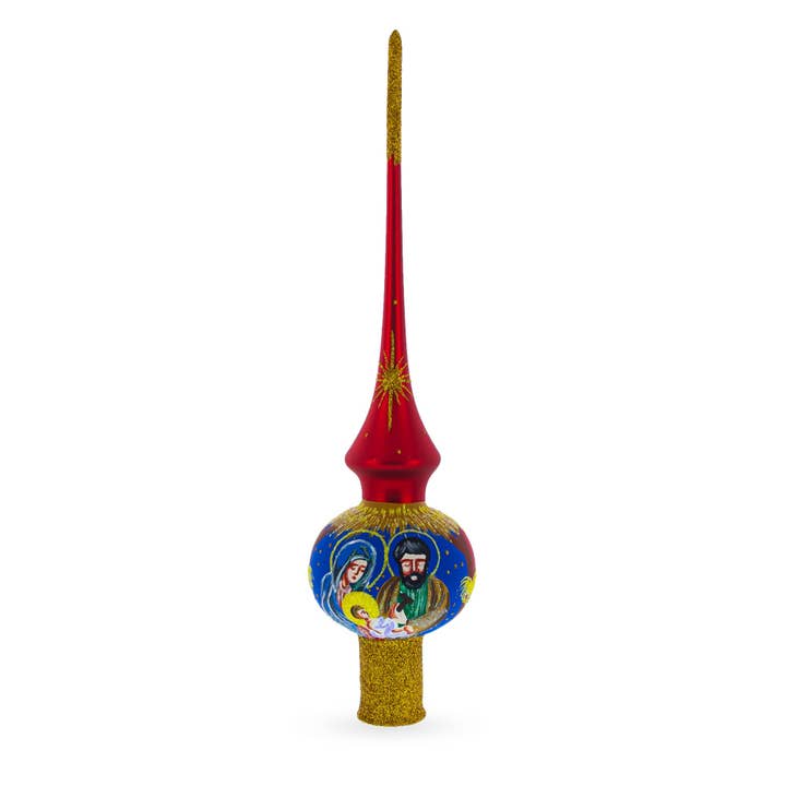 BestPysanky - Wholesale Tree Topper - Holy Family Nativity Scene on Red Christmas Tree Topper