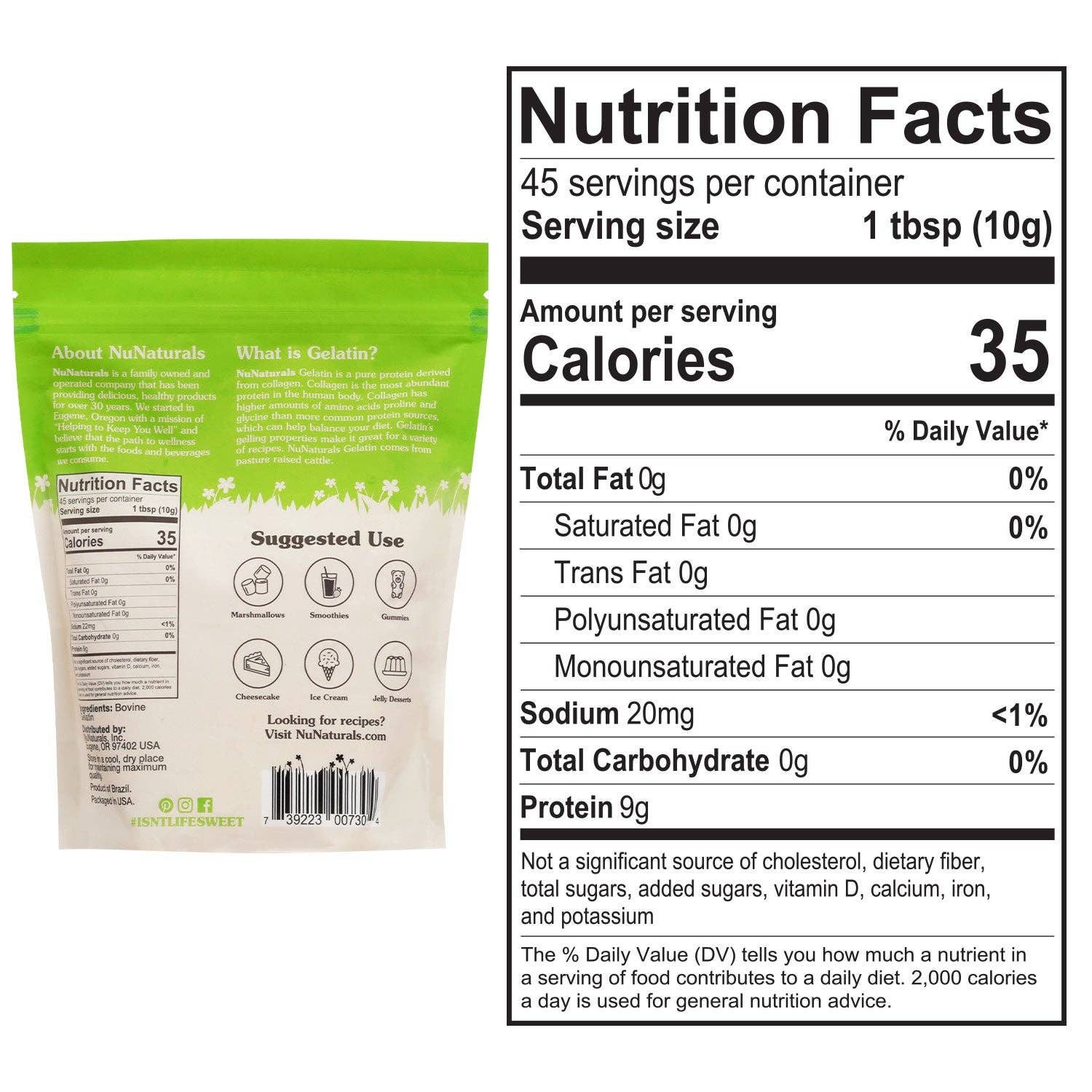 NuNaturals - Wholesale Protein/Superfood Powder - Unflavored Gelatin 1 lb (45 servings)1