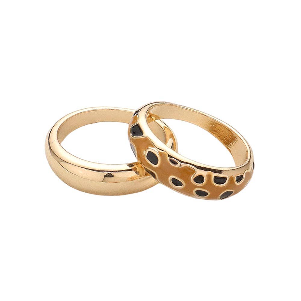 Sensibling Corp. - Wholesale Band/Stacked Ring - 2PCS - Enamel Leopard Patterned Metal Band Mixed Rings5