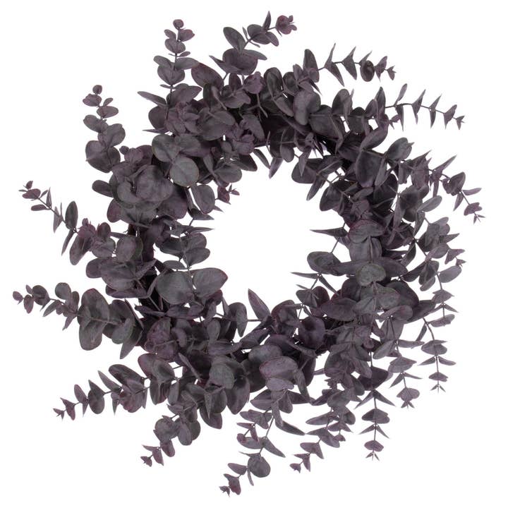 Vickerman 24" Artificial Burgundy Spiral Eucalyptus Wreath for wholesale by Vickerman