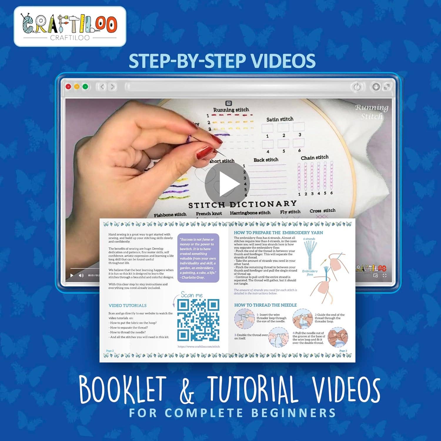 Craftiloo - Wholesale Borduurbenodigdheden - Borduurpakket met 3 Vlinders4