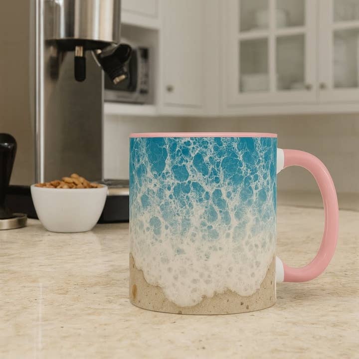 Upside Down Owl Farm - Wholesale Coffee Mug - Ocean Wave Coffee Mug, Beach Ceramic Cup with Seafoam & Sand4