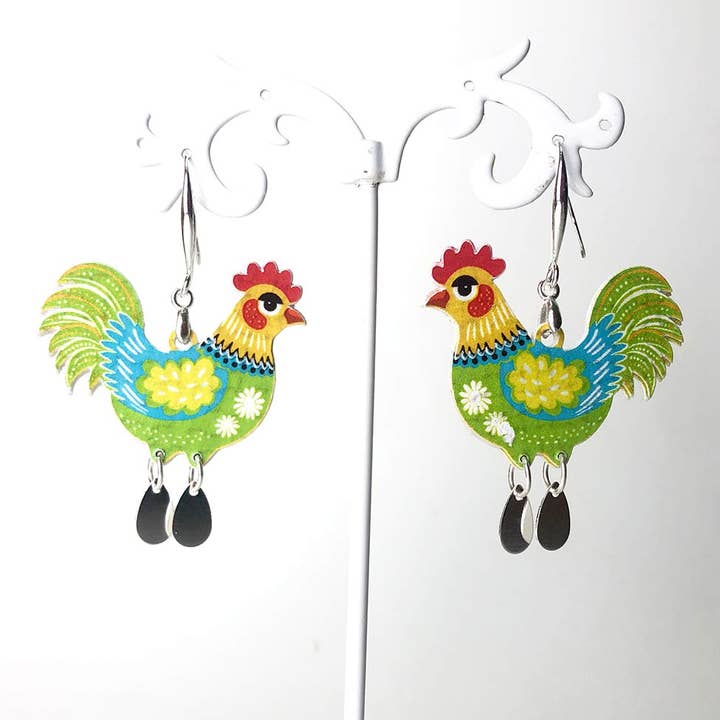 Pipapaper - Wholesale Dangle Earrings - green hen earring2
