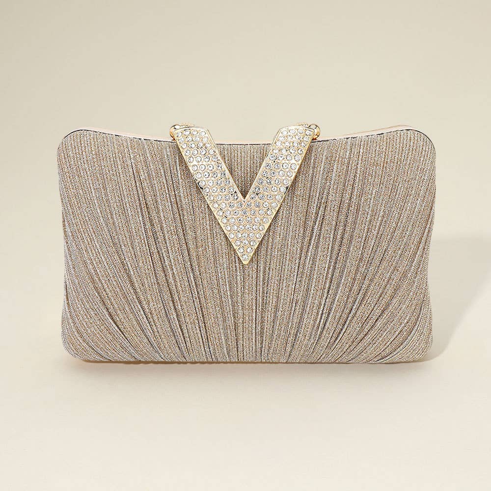 Sensibling Corp. - Wholesale Clutch - Dames - Sprankelende Stof Steen Geplaveide V-Vouw Clutch / Avondtas2