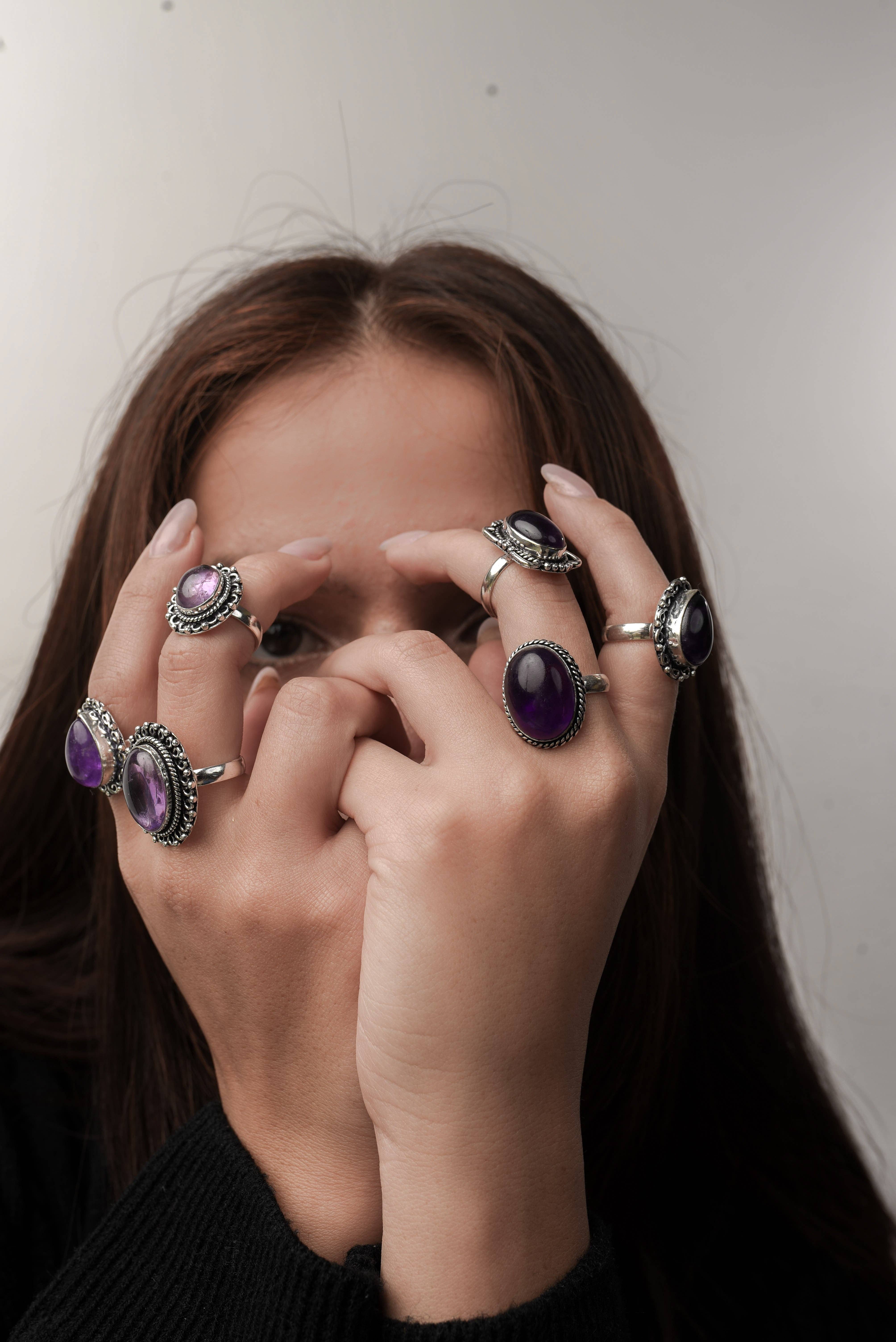 Handmade Jewels - Wholesale Cocktail/Statement Ring - Amethyst Rings for Women – Silver-Plated, Handmade, Deep Purple (US Sizes 6–10, Non-Adjustable)9