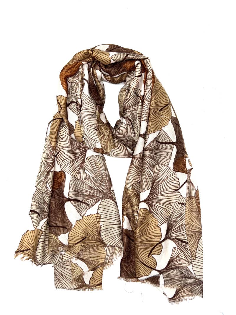 LINETA - Wholesale Scarf - Women's - HH-240 Ginkgo pattern printed scarf 2