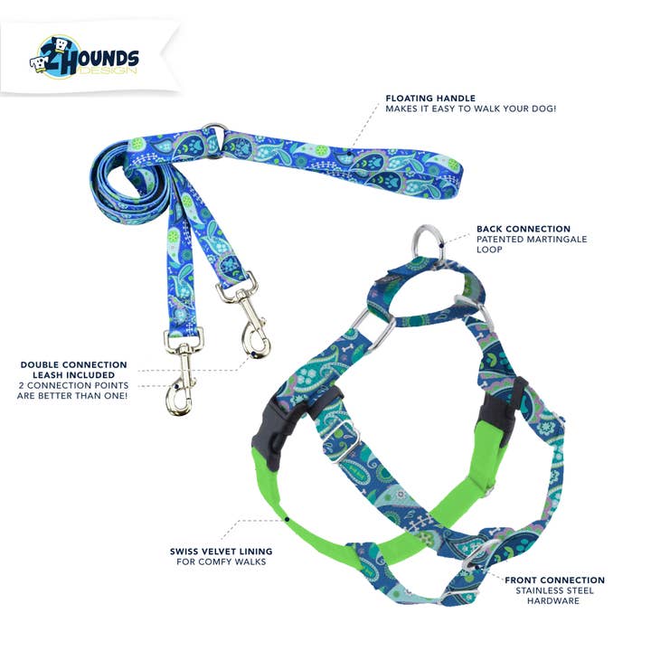 2 Hounds Design - Wholesale Pet Harness - Dog - EarthStyle Paw Paisley Freedom No-Pull Harness with Leash