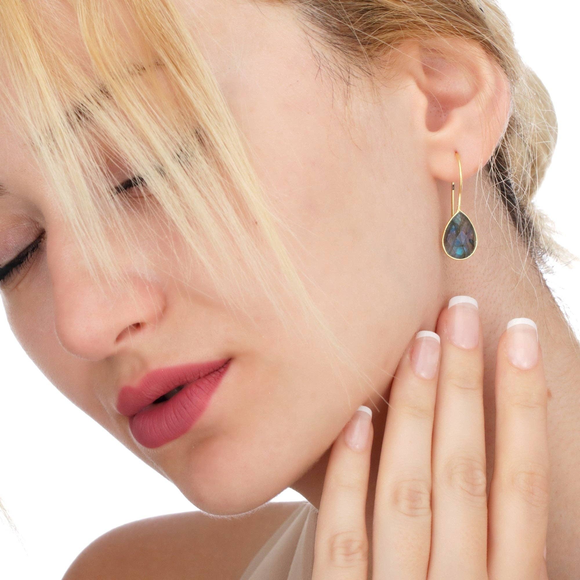 MadamLili - Wholesale Dangle Earrings - Labradorite gemstone earrings - 925 sterling silver gold plated8