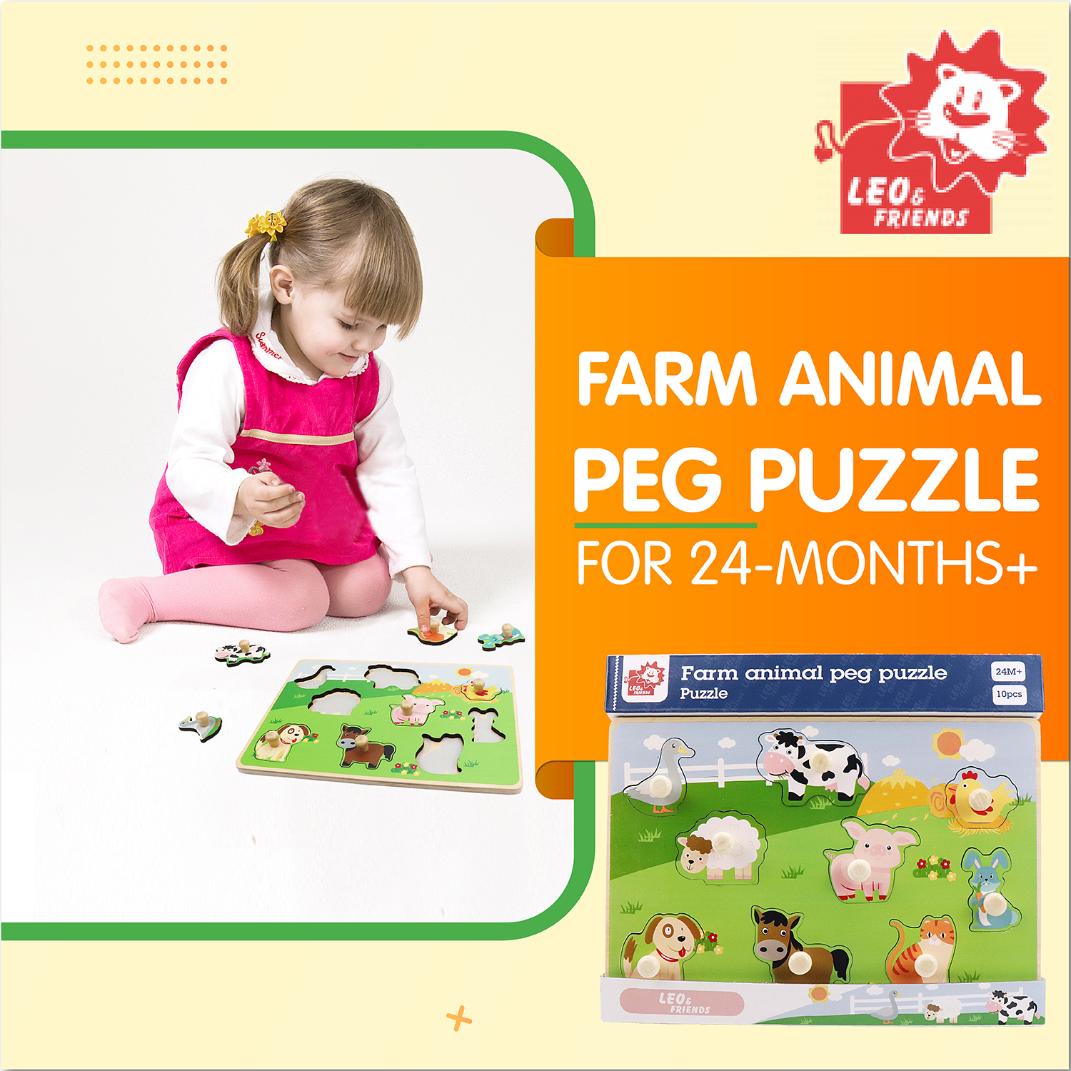 Leo & Friends - Vente Puzzle – enfant - Casse-tête Leo & Friends Farm Animal Peg pour 24 mois et plus6
