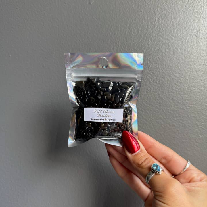 Gold Sheen Obsidian Crystal Chip Bags for wholesale by Sapphire & Sage