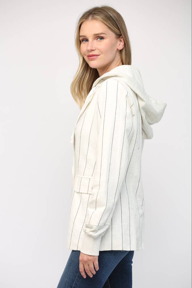 FATE - Wholesale Jacket - Women's - STRIPE LINEN BLEND HOODED JACKET FJ7105112
