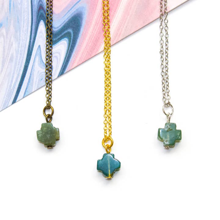 Greek Cross Necklace, Agate Necklace, Dainty Boho Jewelry for wholesale by All the Tiny Pieces