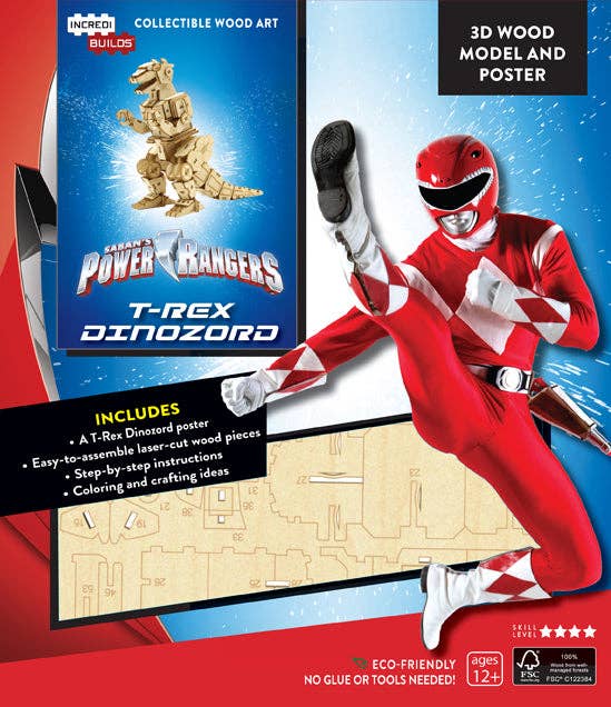 Insight Editions - #1 Pop Culture Publisher - Vente Kit de bricolage – enfant - IncrediBuilds : Power Rangers : Modèle 3D en bois et affiche T-Rex Dinozord
