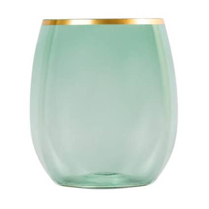 Posh Setting - Wholesale Wine Glass - 12 oz. Green Stemless Wine Goblets With Gold Rim 6 Pack0