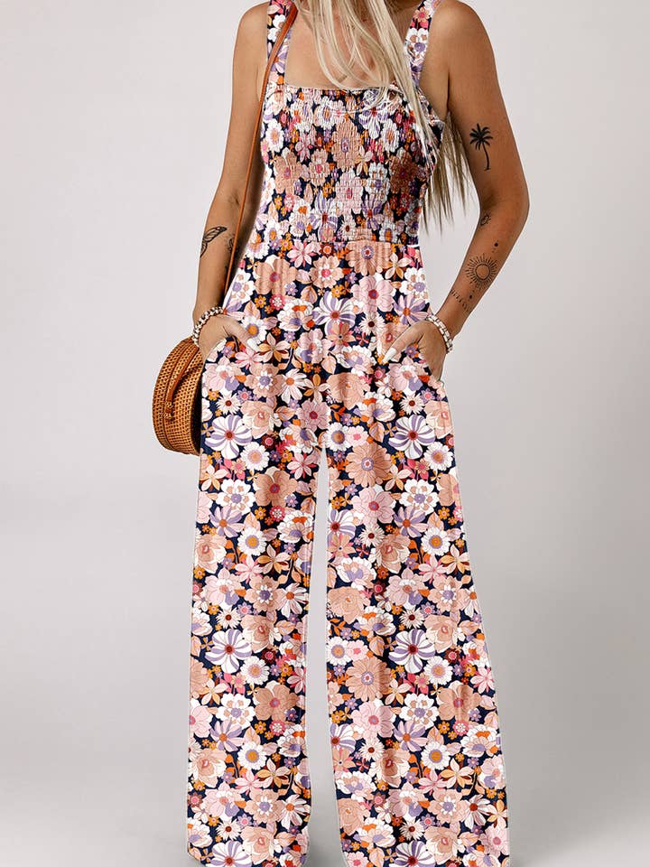 Floral Print Smocked High Waist Fashion Jumpsuit | S-XL for wholesale by Aapparella