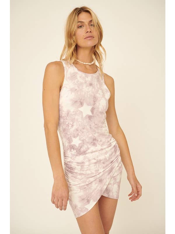 Lemon Tree - Wholesale Dress – Women's - Star Tie-Dye Ruched Tulip Tank Mini Dress1