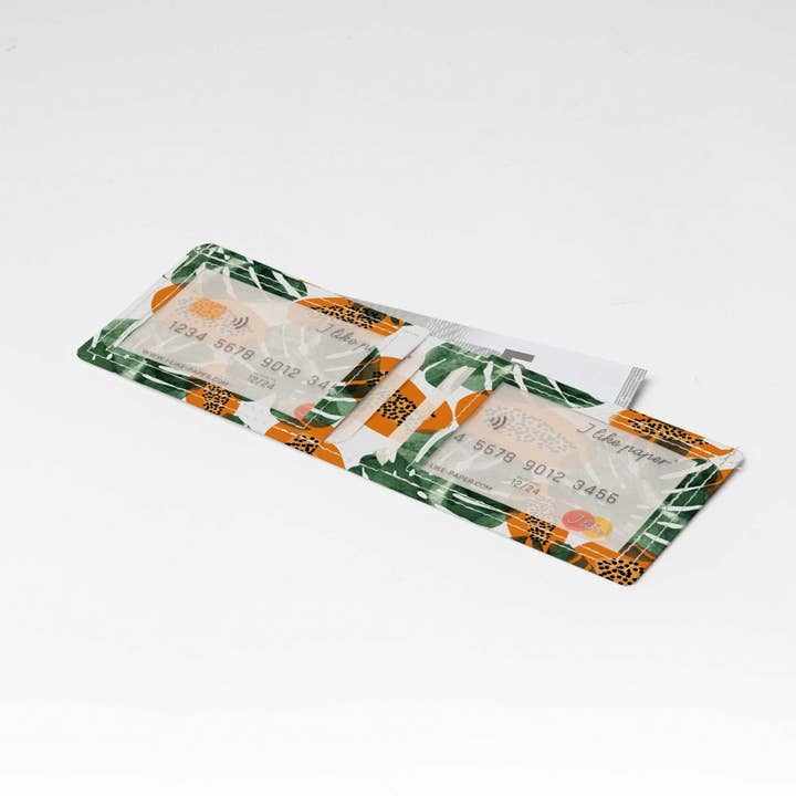 Portefeuille pour cartes Tyvek® PAPAYA JUNGLE pour la vente par I Like Paper