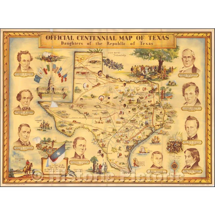 Carte du Centenaire du Texas, Filles de la République, 1934 pour la vente par Historic Pictoric