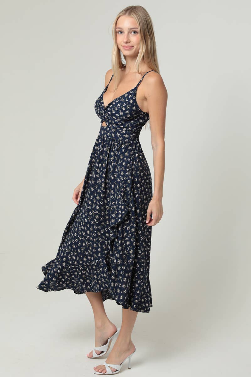 ANGIE - Wholesale Dress - Women's - C4F25-WA92 V NECK TWIST FRONT CUT OUT SIDE SLIT RUFFLE MIDI 2