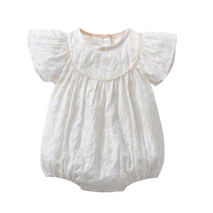 MyKids-USA® - Wholesale Bodysuit (non-footed) – Baby - Baby Girls Lace Embroidery Round Collar Fly And Short Sleeve Onesies With Bottons