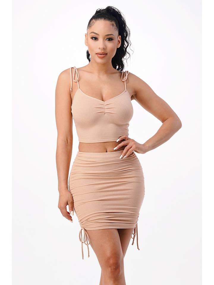 Rib sticka slips rem och hög midja kjol Set för wholesale av Lime All the Time