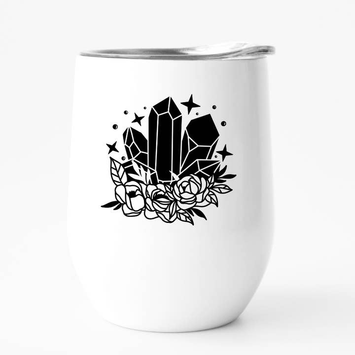 Crystals With Flowers Wine Tumbler, Witchy Vibes, Manifest for wholesale by Fbombs & Booze