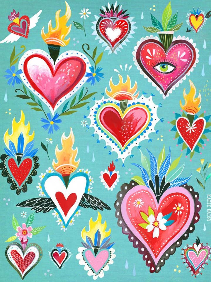 Hearts Aflame Print for wholesale by Katie Daisy