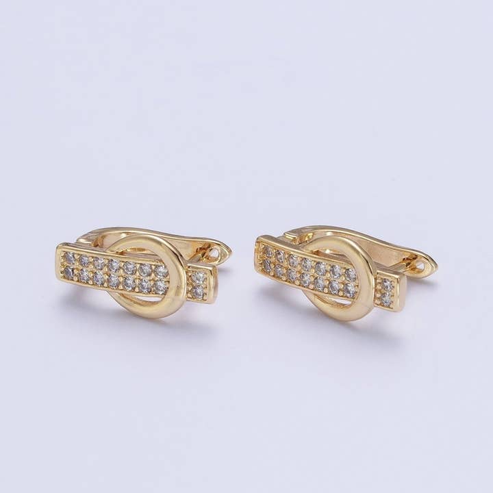24K Gold Filled Micro Pave Belt Buckle Latch Back Earrings Hoops T-032 for wholesale by Aim Eternal