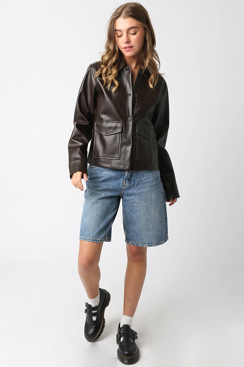 Olivaceous - Wholesale Leather Jacket - Women's - Liana Pu Jacket8