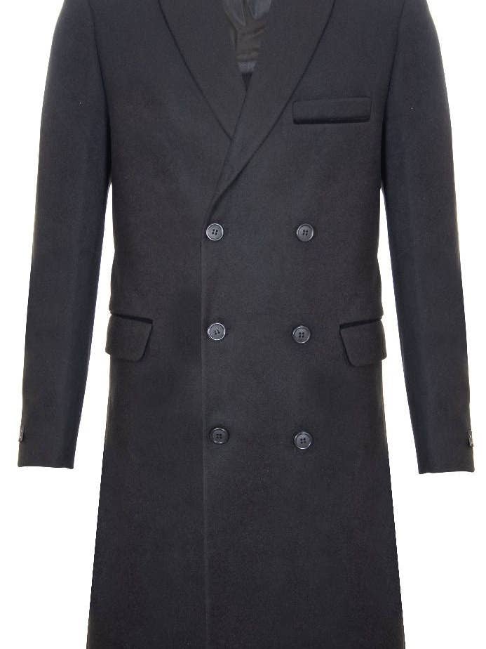 Noir Manteau long noir pour homme 3/4 à double boutonnage en laine style Crombie Peaky Blinders en vente sur Faire