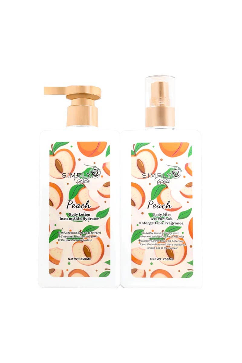 PINEAPPLE Beauty – Großhandel Bade- & Körperpflege-Set – Simply Bella SLBM002 Pfirsich Körperlotion- und Körperspray-Set – 4er Pack2