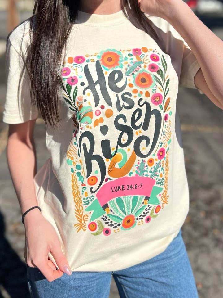 He Is Risen Floral Tee for wholesale by Adelle Linen