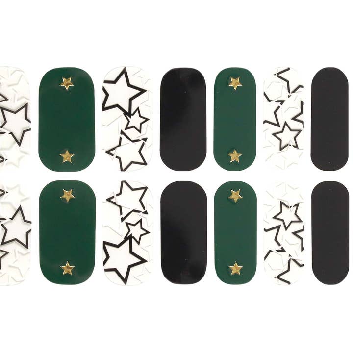 ClebleNails – Großhandel Nailart/Nagelsticker – Schwarze grüne Sterne Nagelwickel/Transparente durchscheinende Überlagerungs-Nagellackstreifen/Gold Star Nagelaufkleber/ Moderne Kpop Dark Punk Nagelfolie