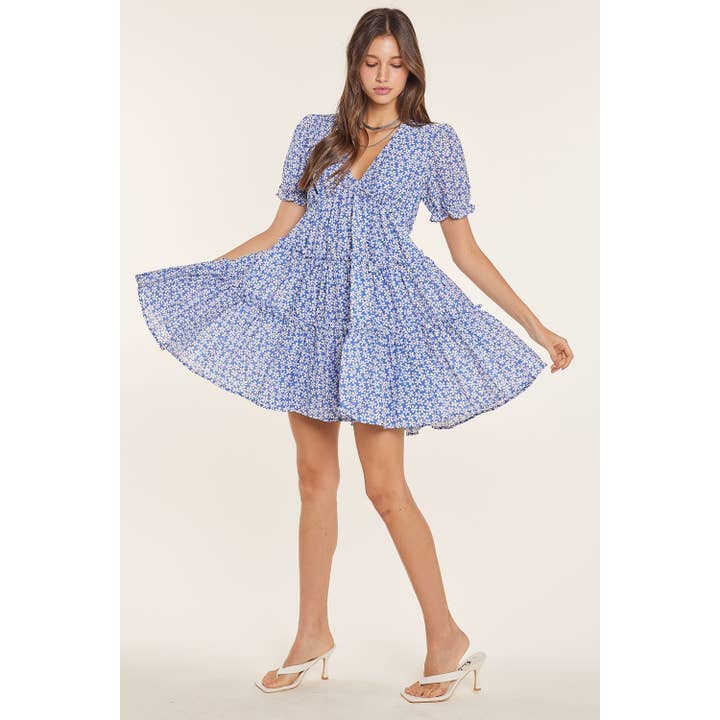 idem ditto - Wholesale Dress - Women's - FLORAL PUFF SLEEVED BABYDOLL MINI DRESS