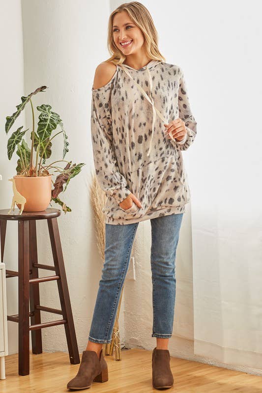 MARINE LMT2107-H-Hailey Hoodie met luipaardprint en koude schouders voor groothandel op Faire6