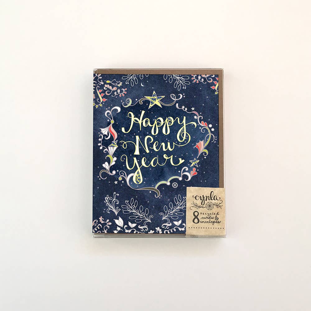 Cynla - Wholesale New Year's Card - Starry New Year Card - holiday card, stars moon indigo blue1