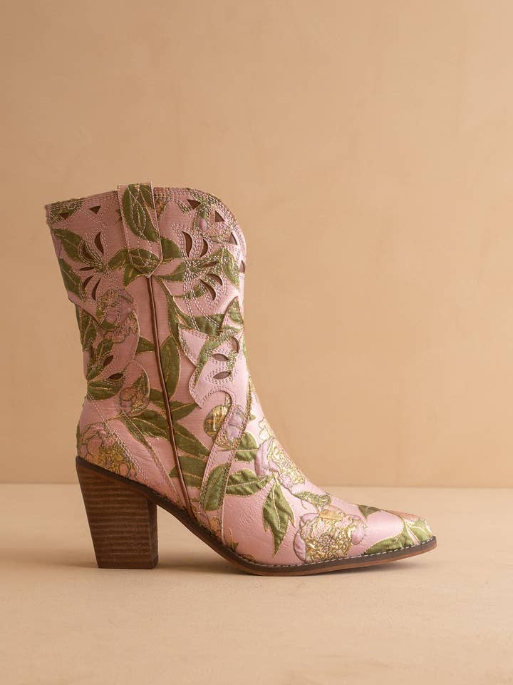 The Sorrel | Rose Garden Tapestry Western Bootie for wholesale by OASIS SOCIETY