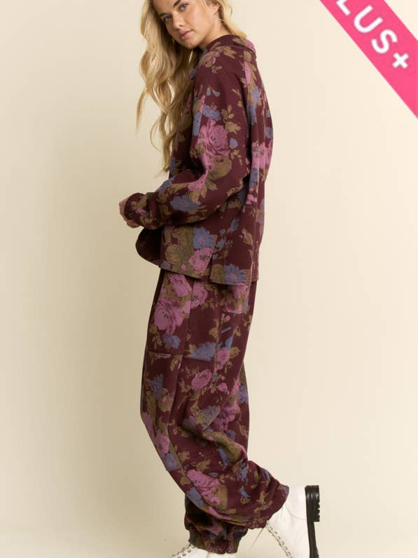 Davi & Dani - Wholesale Top & Pant Set (NOT Loungewear) - Women's - PLUS FLOWER SWEATSHIRT TOP ELASTIC WAIST PANT