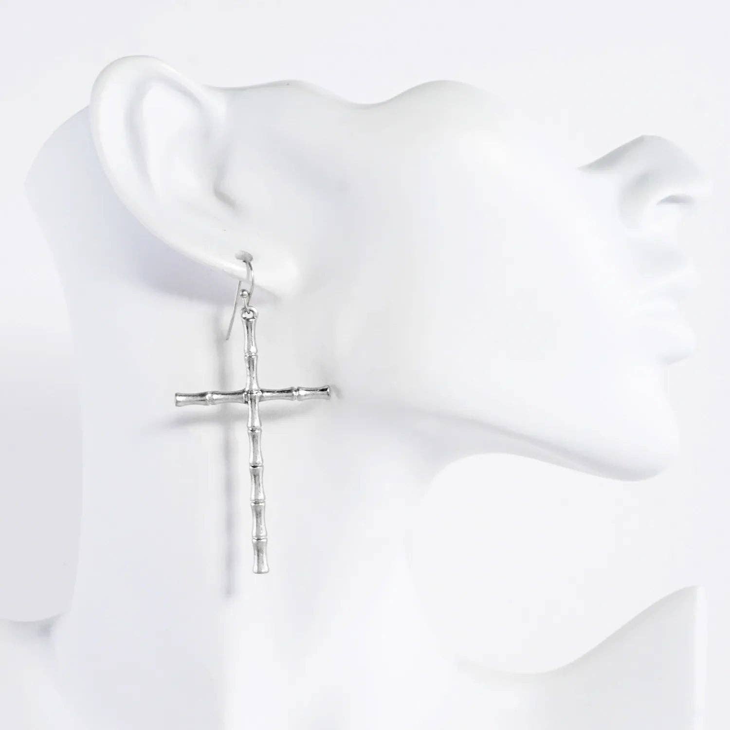 Wild Honey - Wholesale Dangle Earrings - Bamboo-Texture Metal Cross Dangle Earrings1