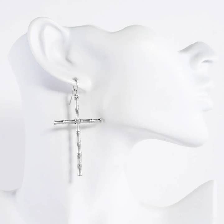 Wild Honey - Wholesale Dangle Earrings - Bamboo-Texture Metal Cross Dangle Earrings1