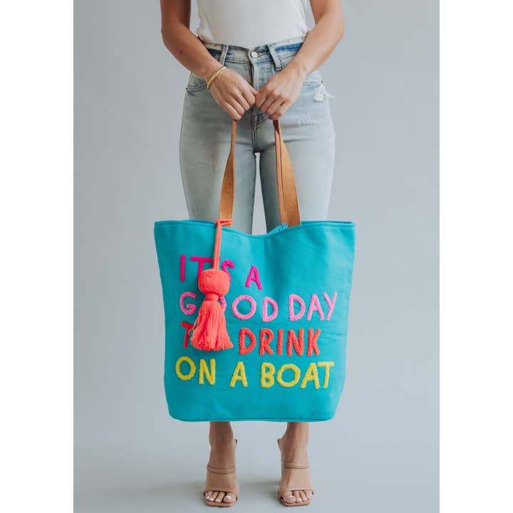 Panache Apparel Co. - Wholesale Tote Bag - Women's - Blue Drink On A Boat Tote1