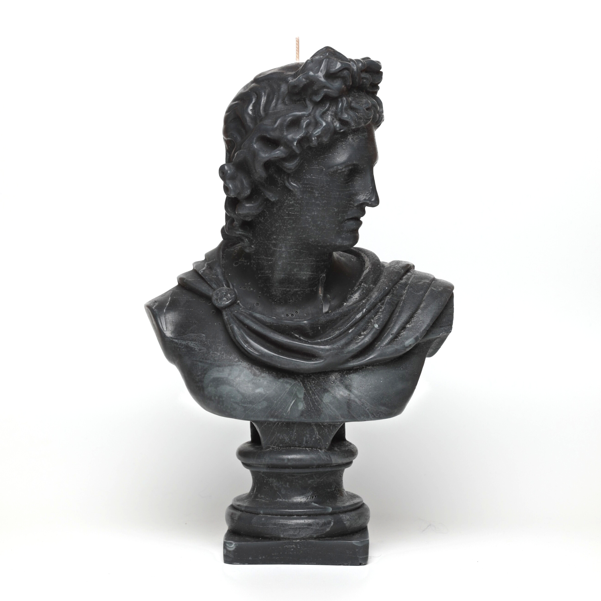 Agora Home DECO - Venta al por mayor Velas de diseño llamativo - Vela negra con forma de cabeza de dios griego Apollo Xl, figura de busto romano2