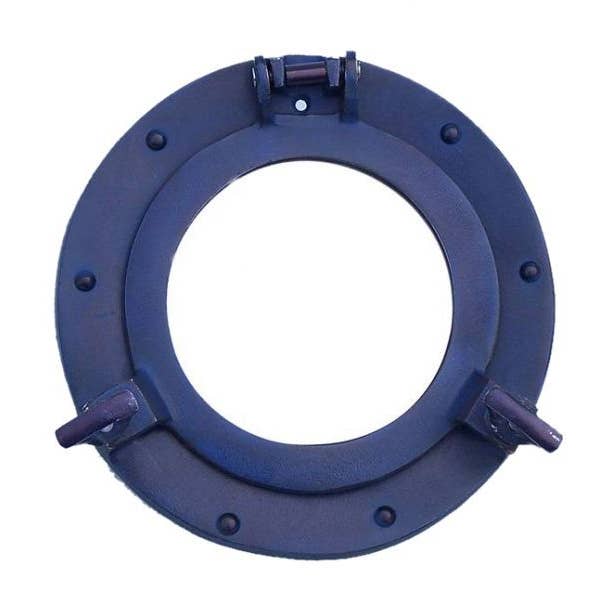 Rustic Blue Aluminum Deluxe Class Decorative Ship Porthole Mirror 8" for wholesale by Hampton Nautical