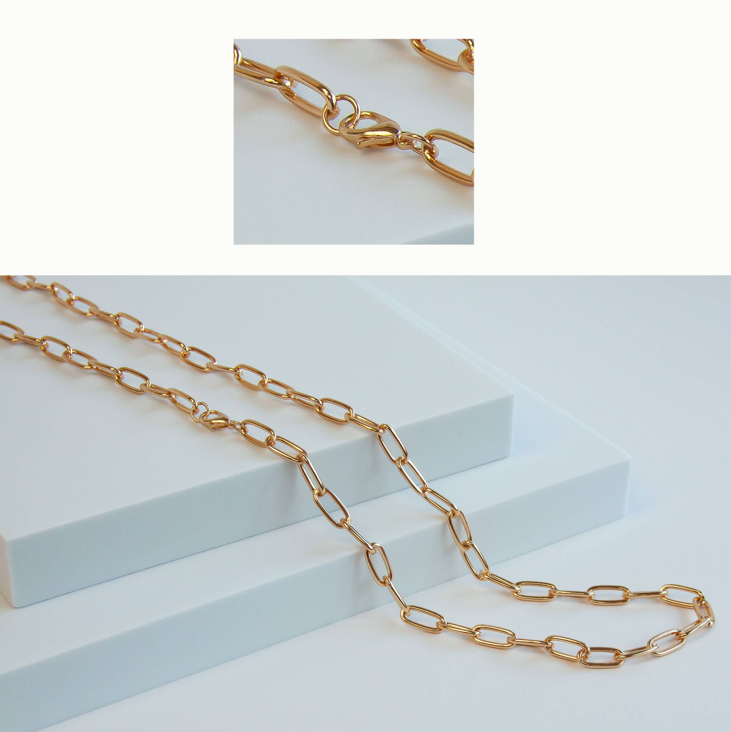 Charles Albert Inc - Wholesale Link & Chain Necklace - Gold Tone Base Metal Paperclip Chain with Lobster Claw Clasp2