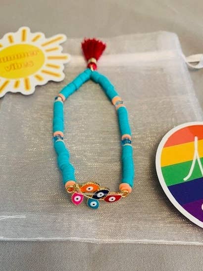 Bracelet à breloques Multi Evil Eye pour la vente par Whitney & Willow Collection