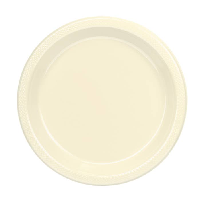 10 In. Ivory Plastic Plates Disposable - 50 Ct. for wholesale on Faire