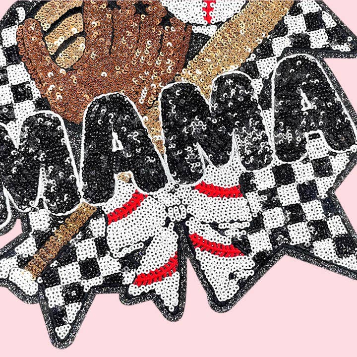 Rosie Posie Patches - Wholesale Patch - Baseball Mama Checkered Sequin Iron On Patch1