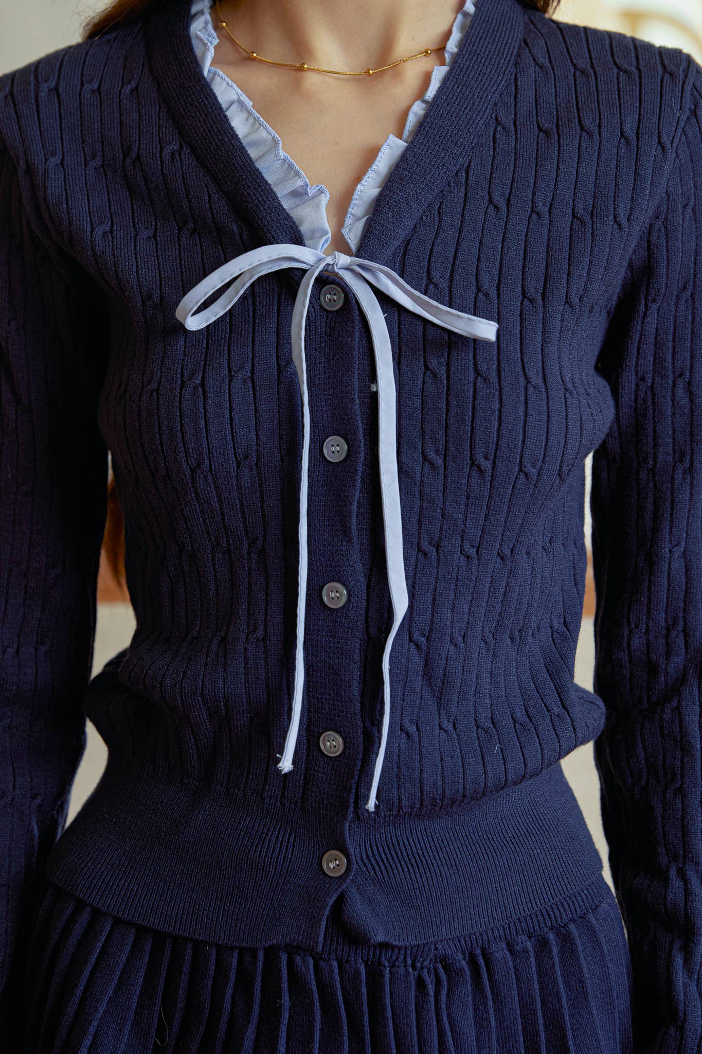 ROSIE POSIE – wholesale Set med topp och kjol - Dam – RP2945 - Marinblå Stickad & Plisserad Kjolset12